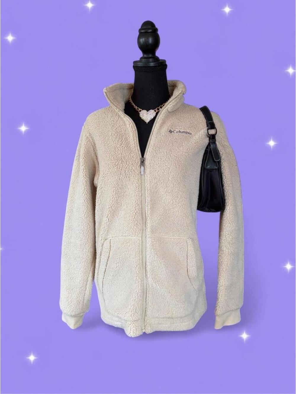 Vintage Y2K Columbia Cozy Cream Sherpa Fleece Jacket size small